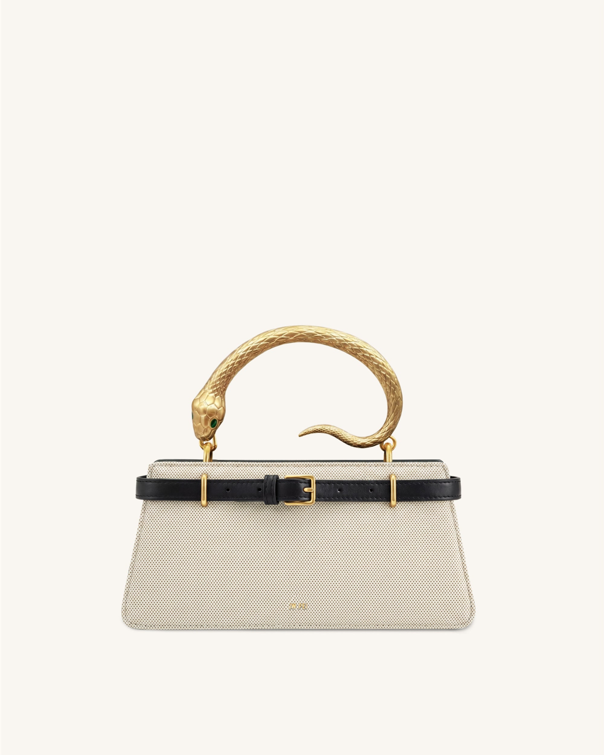 Elena Snake Handle Top Handle Bag - Black Canvas