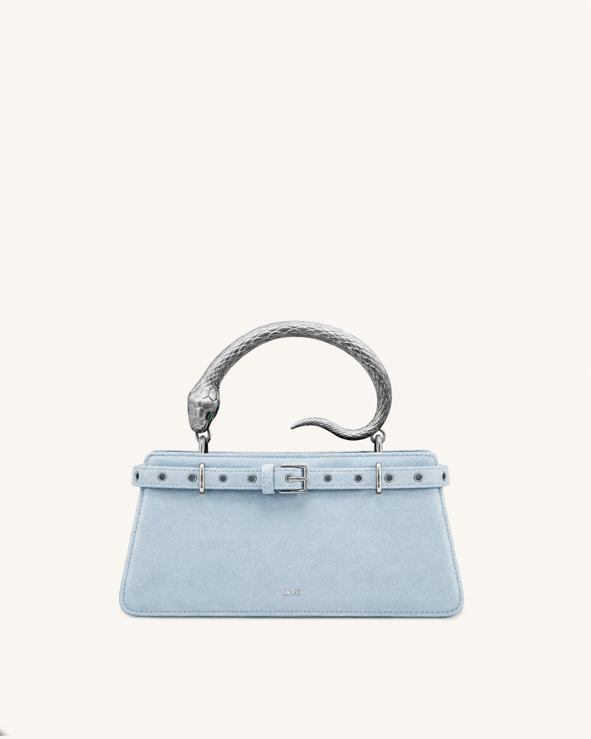 Elena Snake Handle Grommet Faux-Suede Top Handle Bag - Ice