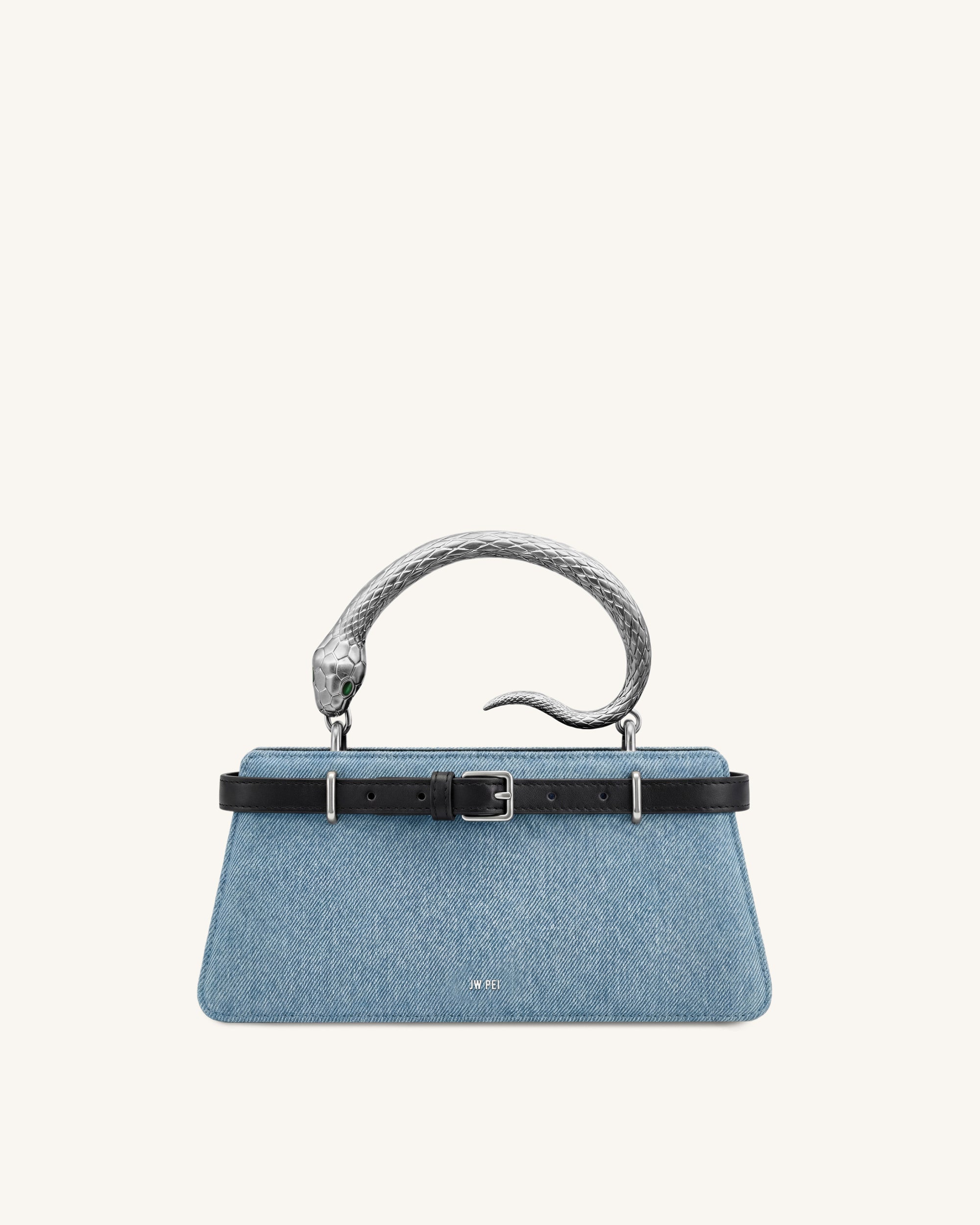 Elena Snake Handle Top Handle Bag - Light Blue Denim