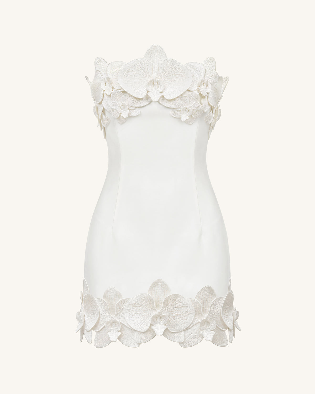 Orchid Trim Strapless Mini Dress - White