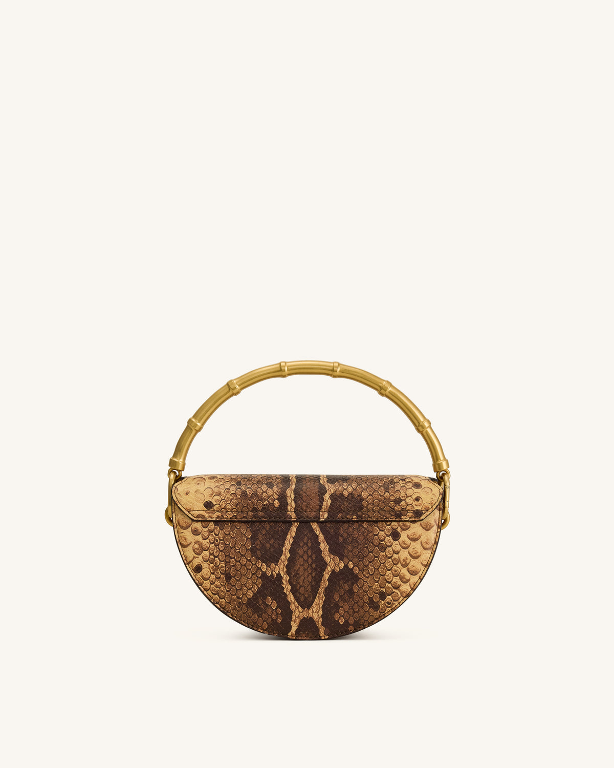 Sylvie Snake Print Half-Moon Top Handle Bag - Yellowish Brown