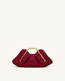 Lila Artificial Crystal Metal Frame Clutch - Red