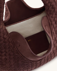 Nola Faux Suede Woven Hobo Shoulder Bag - Dark Mocha