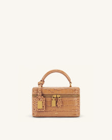 Cleo Box Shape Top Handle Bag - Brown Croc