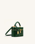 Cleo Box Shape Top Handle Bag - Forest Green Croc