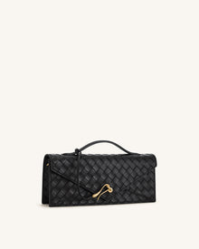 Celeste Woven Textured Envelope Top Handle Bag - Black