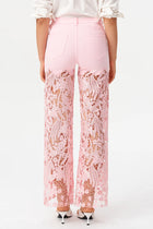 High-Rise Rhinestone Lace Wide-Leg Jeans - Pink
