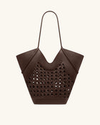 Maribel Woven Panel Tote Bag - Dark Brown