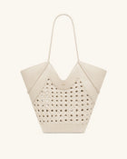 Maribel Woven Panel Tote Bag - Ivory