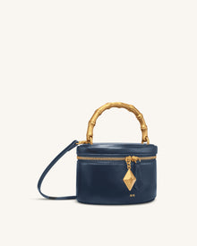 Natalie Metal Geometric Pendant Handle Bag - Navy