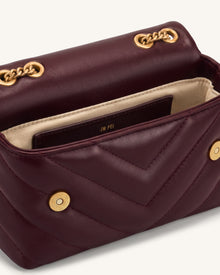 Riley Dachshund Quilted Flap Shoulder Bag - Deep Burgundy