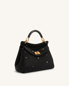 Lucia Classic Artificial Crystal Top Handle Bag - Black