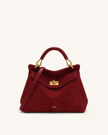Lucia Classic Faux Suede Top Handle Bag - Deep Burgundy