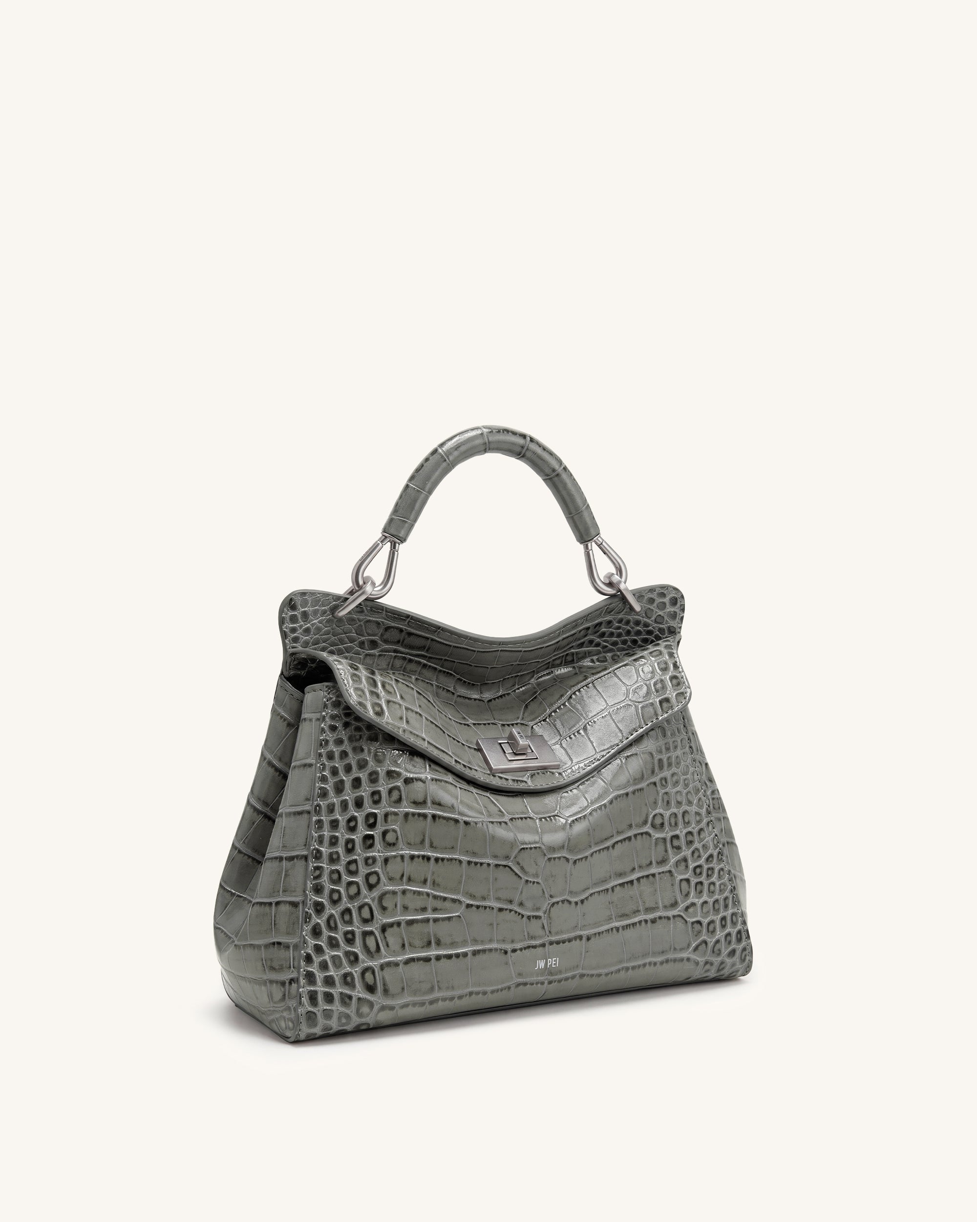 Lucia Classic Top Handle Bag - Grey Croc