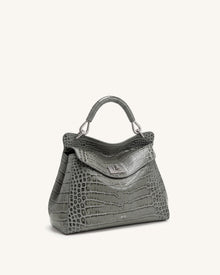Lucia Classic Top Handle Bag - Grey Croc