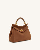 Lucia Classic Faux Suede Top Handle Bag - Dark Red Brown