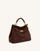 Lucia Classic Faux Suede Top Handle Bag - Dark Brown