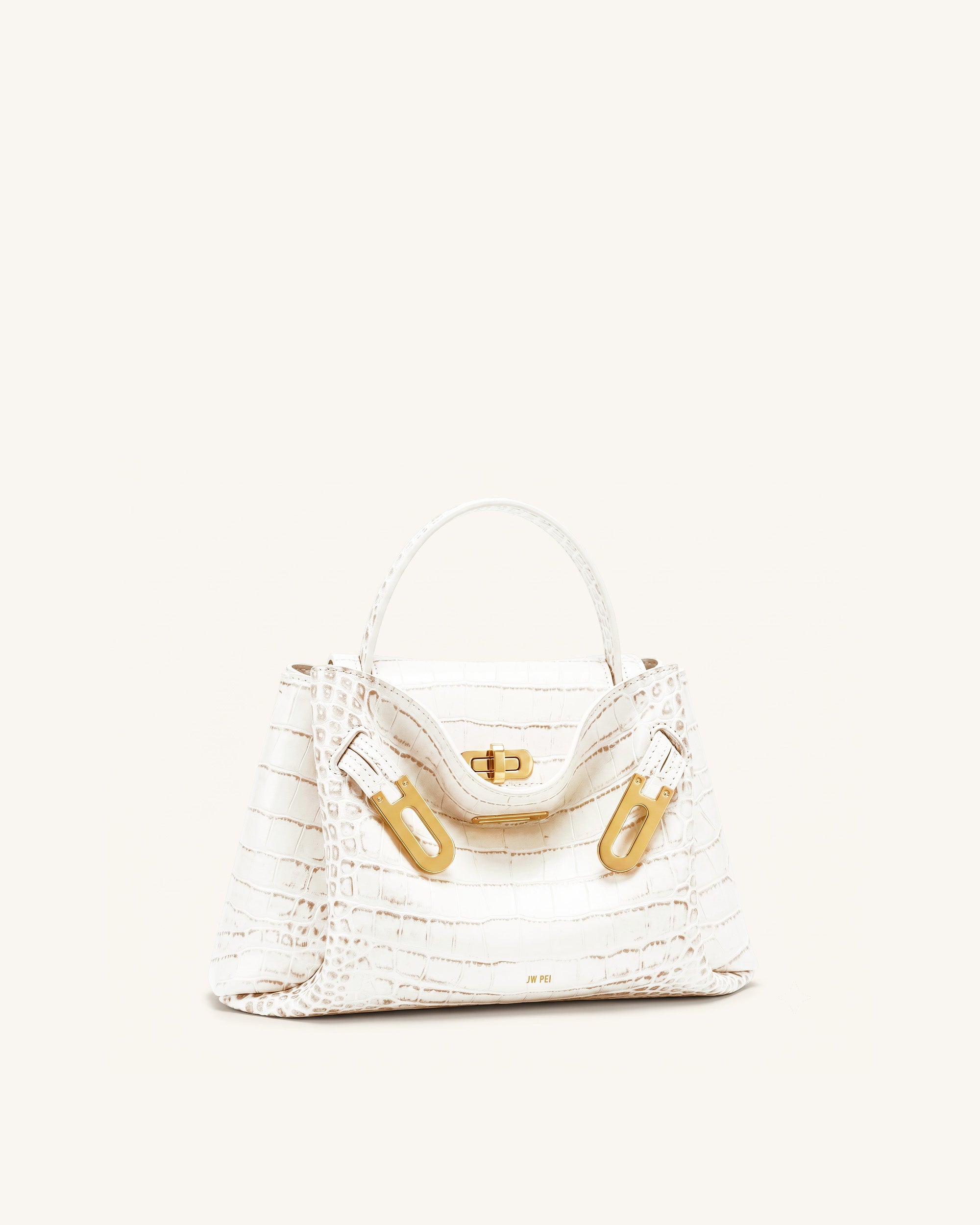 Rhea Small Double Buckle Shoulder Bag - White Croc