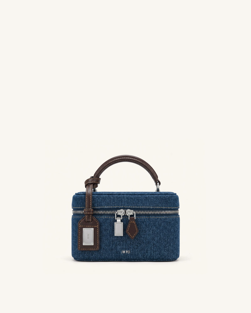 Cleo Box Shape Top Handle Bag - Dark Blue Denim