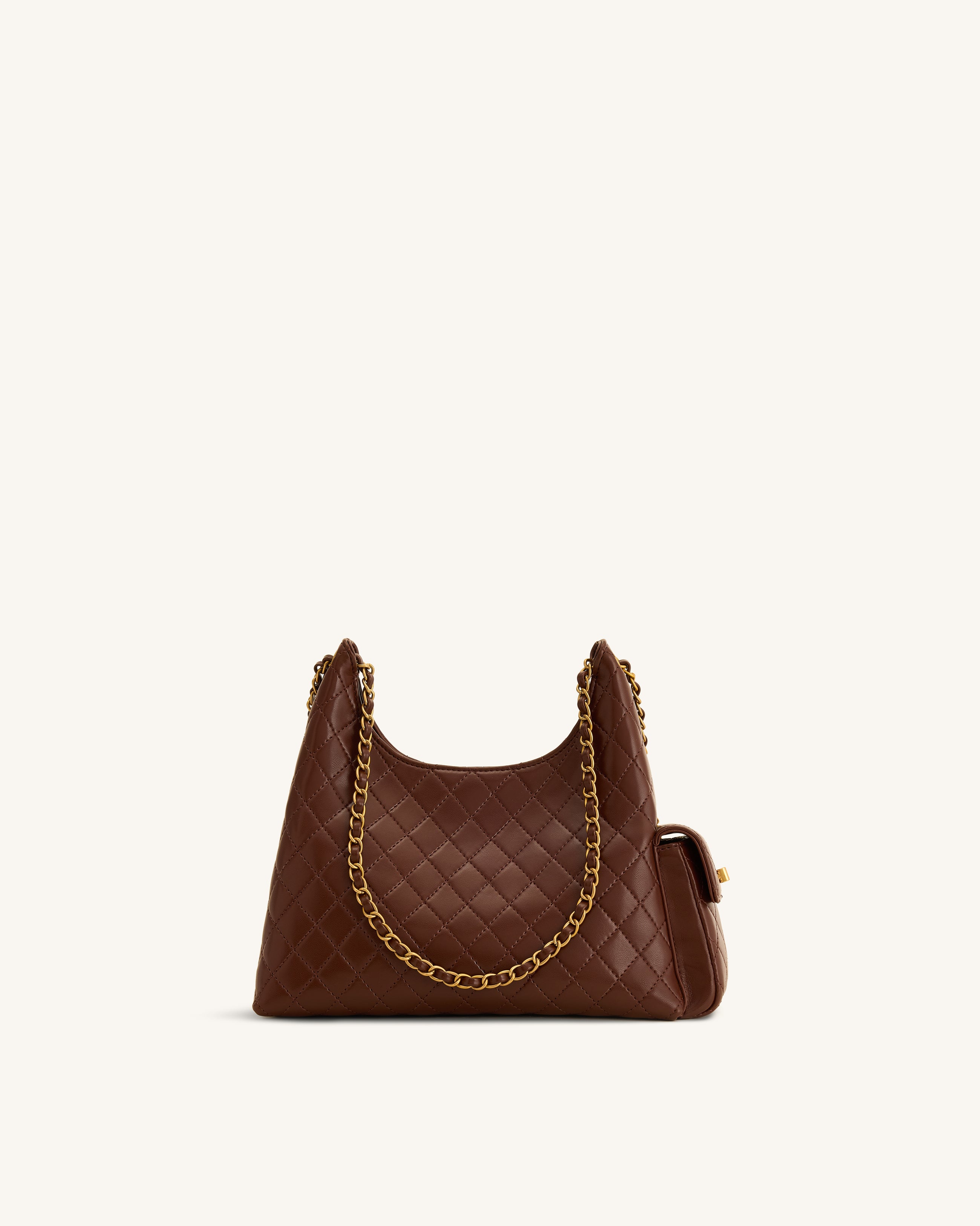 Vivian Quilted Chain Shoulder Bag - Brown