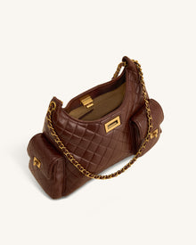 Vivian Quilted Chain Shoulder Bag - Brown