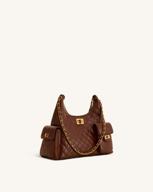 Vivian Quilted Chain Shoulder Bag - Brown