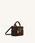 Cleo Faux Suede Box Shape Top Handle Bag - Dark Chocolate Brown
