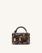 Cleo Metallic Sequin Box Shape Top Handle Bag - Brown