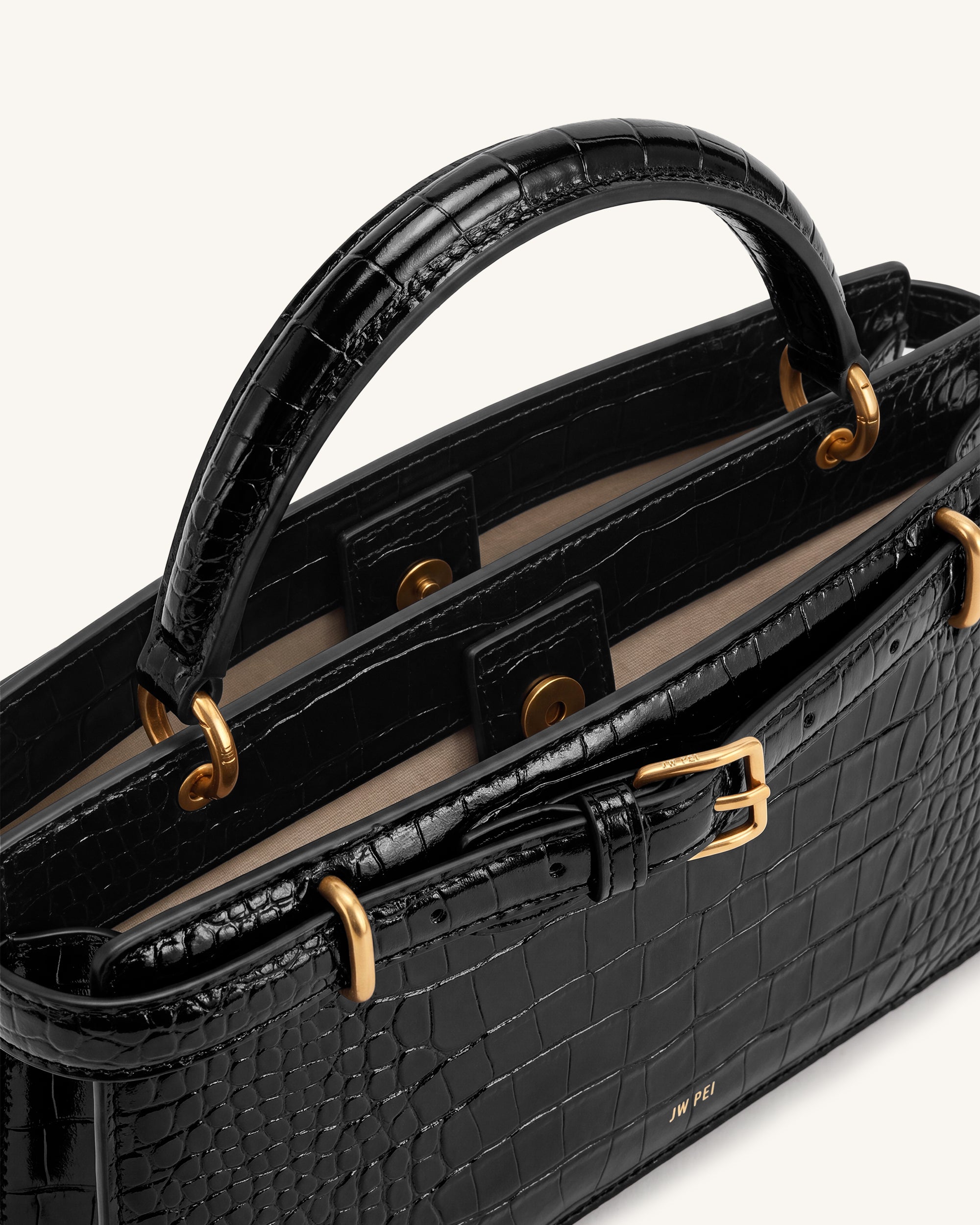 Elena Classic Top Handle Bag - Black Croc