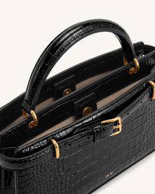 Elena Classic Top Handle Bag - Black Croc