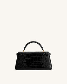 Elena Classic Top Handle Bag - Black Croc