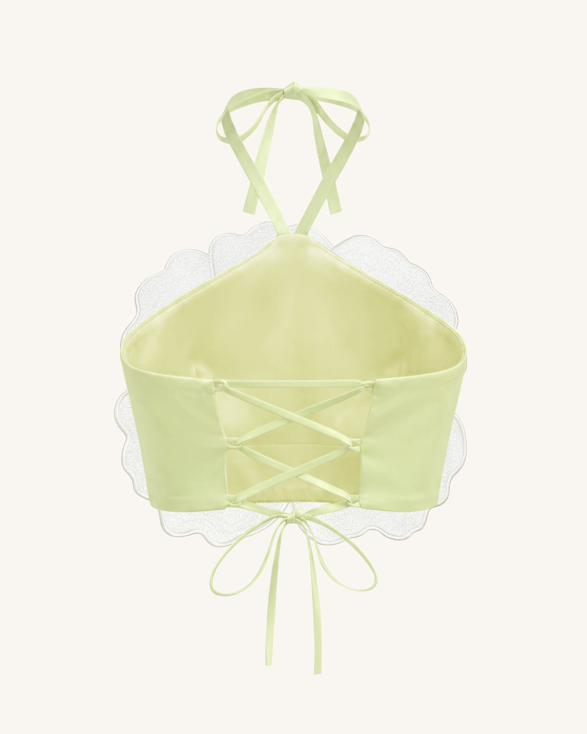 3D Floral Halter Crop Top - Ivory