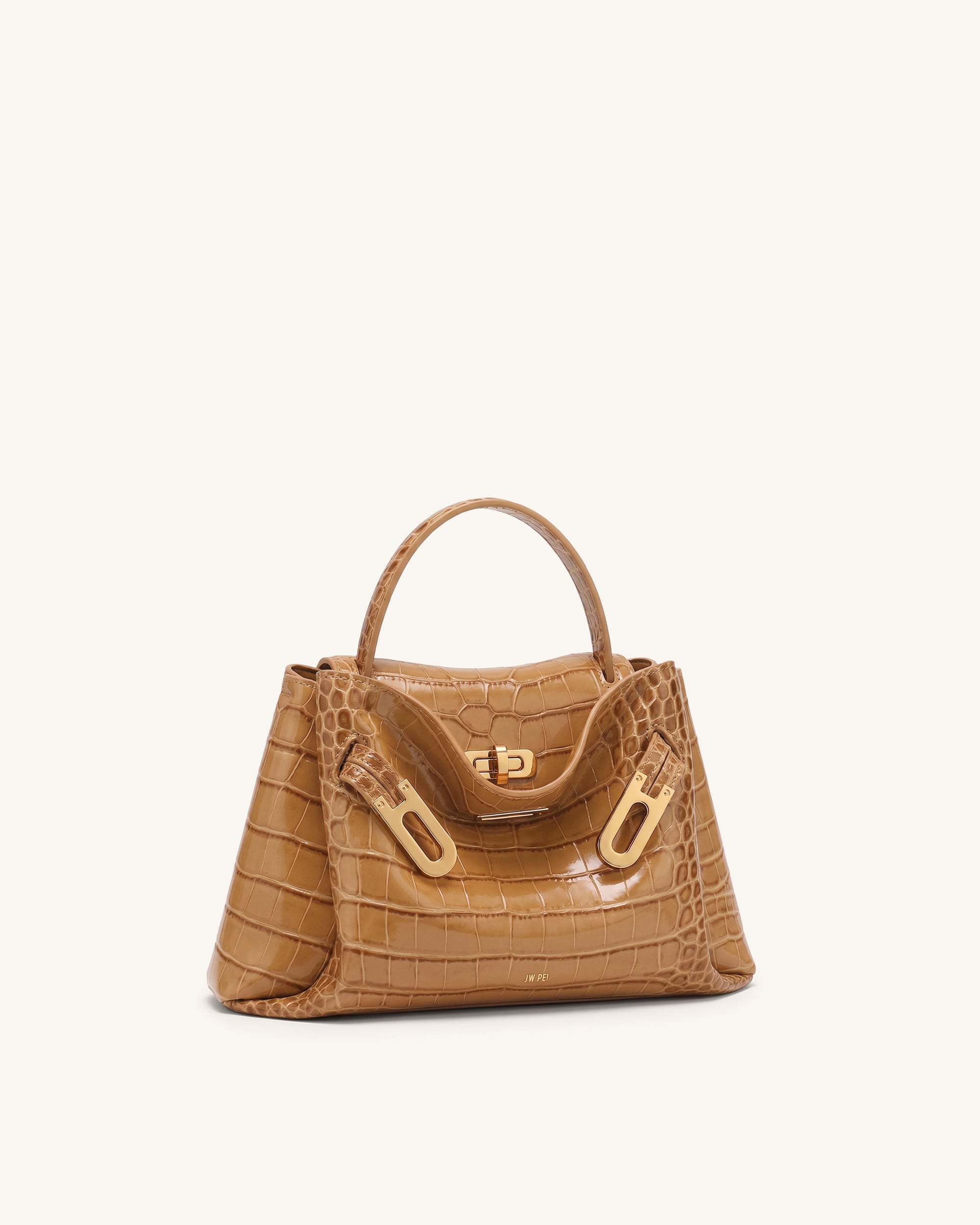Rhea Small Double Buckle Shoulder Bag - Light Brown Croc