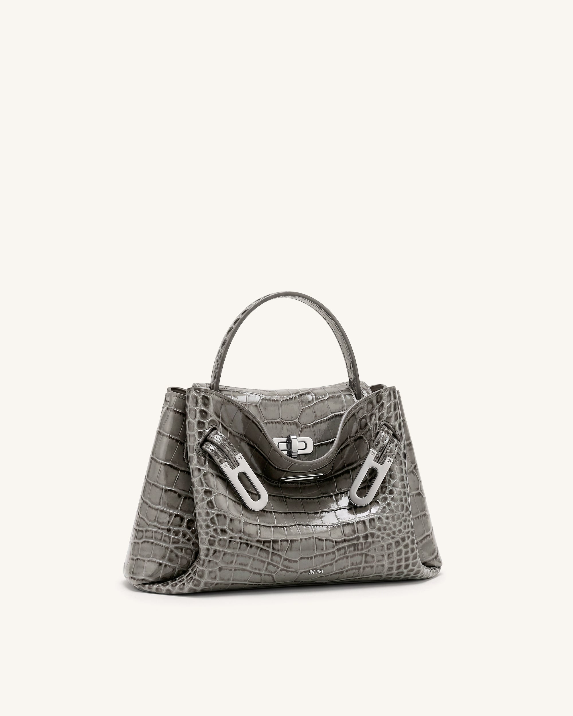 Rhea Small Double Buckle Shoulder Bag - Grey Croc