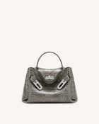 Rhea Small Double Buckle Shoulder Bag - Grey Croc