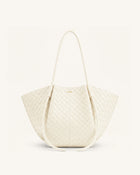 Nala Woven Texture Wide Tote Bag - Off-White