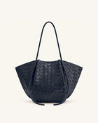 Nala Woven Texture Wide Tote Bag - Navy Blue