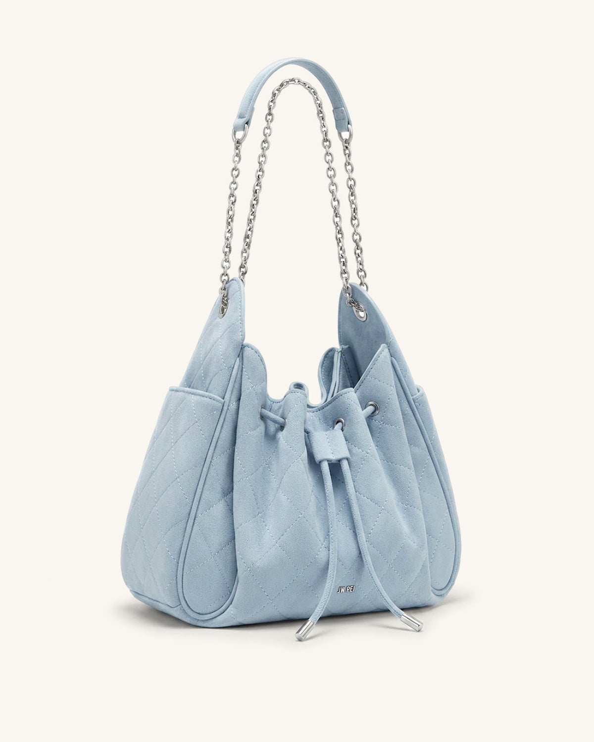 Rowan Faux Suede Quilted Chain Bucket Bag - Blue