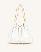 Rowan Ruched Drawstring Chain Bucket Bag - Ivory