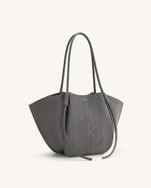 Nala Faux Suede Wide Tote Bag - Dark Gray