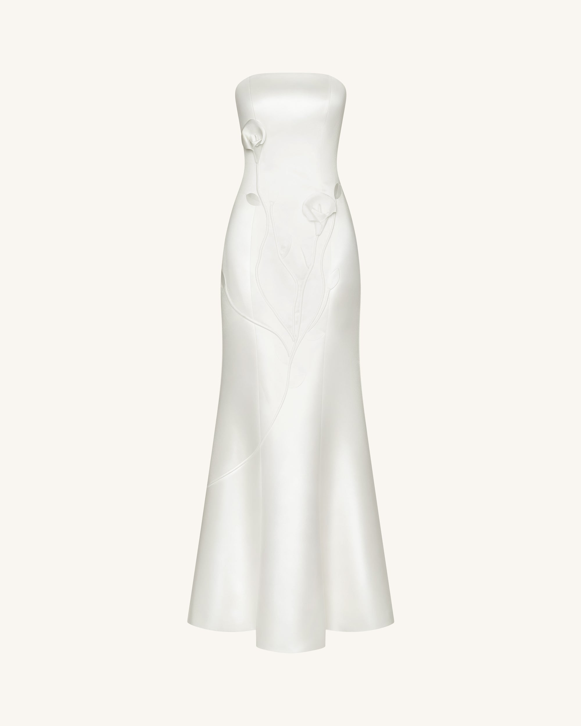Strapless Floral Polyester Dress - White