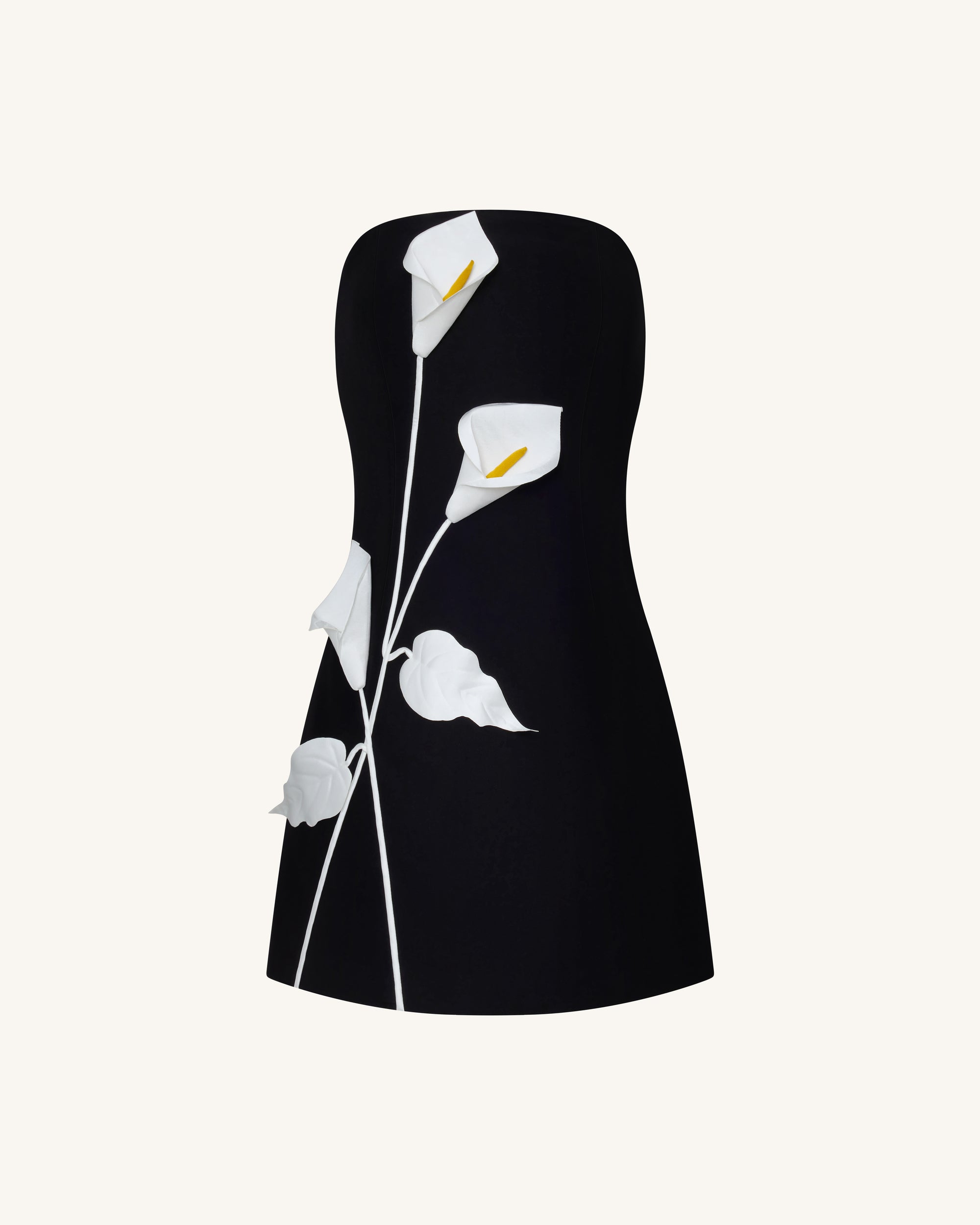 Strapless Floral Appliqué Dress - Black