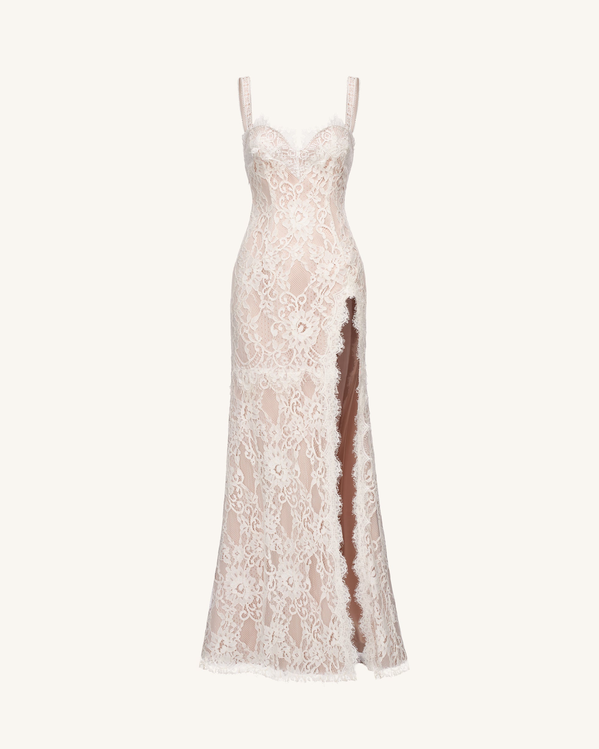 Lace Slit Maxi Dress - White