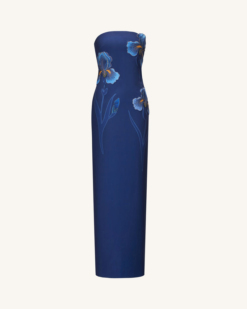 Iris Embroidered Strapless Maxi Dress - Navy Blue