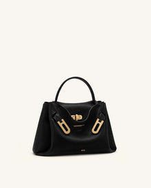 Rhea Small Pebbled Double Buckle Shoulder Bag - Black