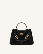 Rhea Small Pebbled Double Buckle Shoulder Bag - Black