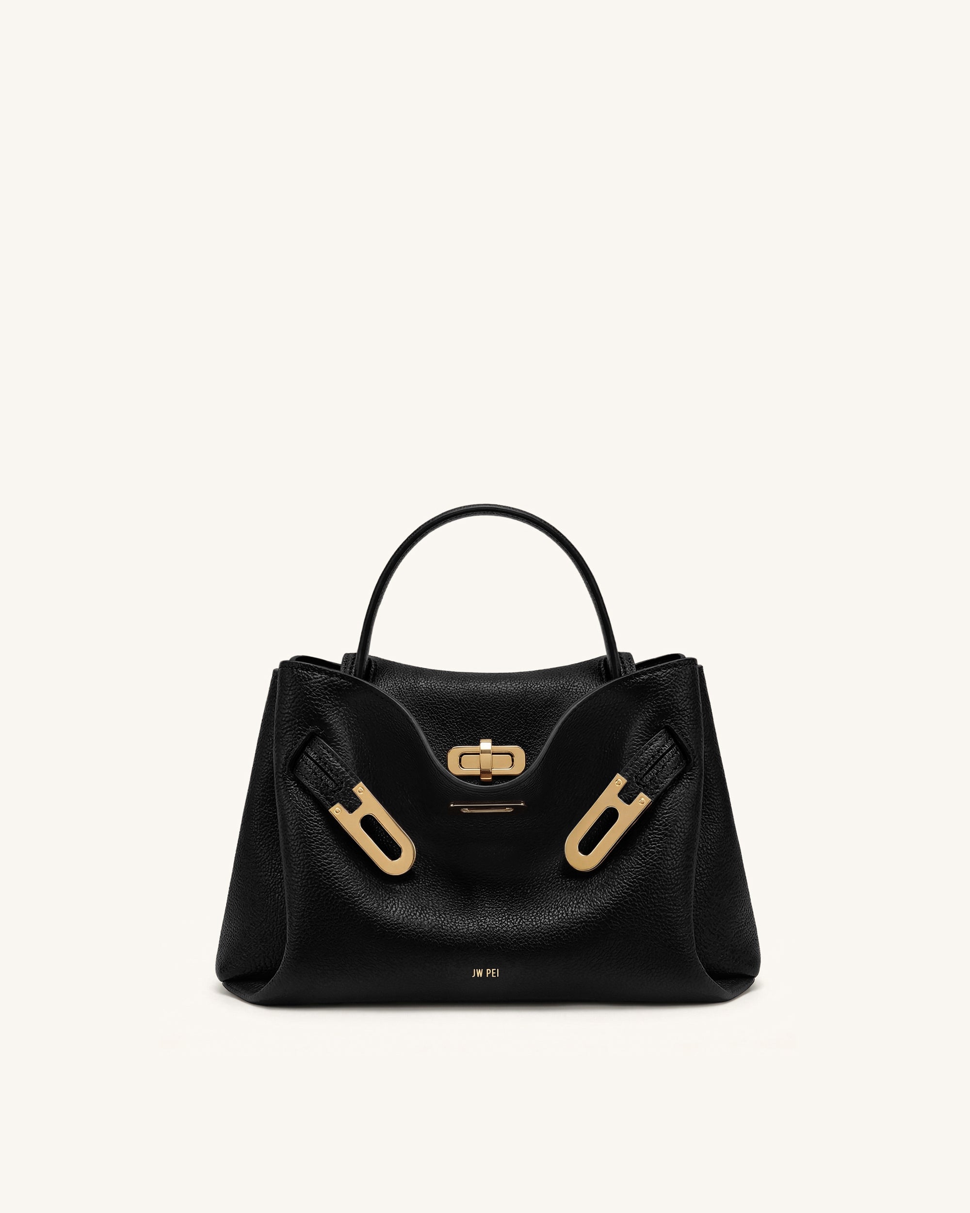 Rhea Small Pebbled Double Buckle Shoulder Bag - Black
