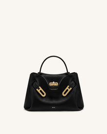 Rhea Small Pebbled Double Buckle Shoulder Bag - Black