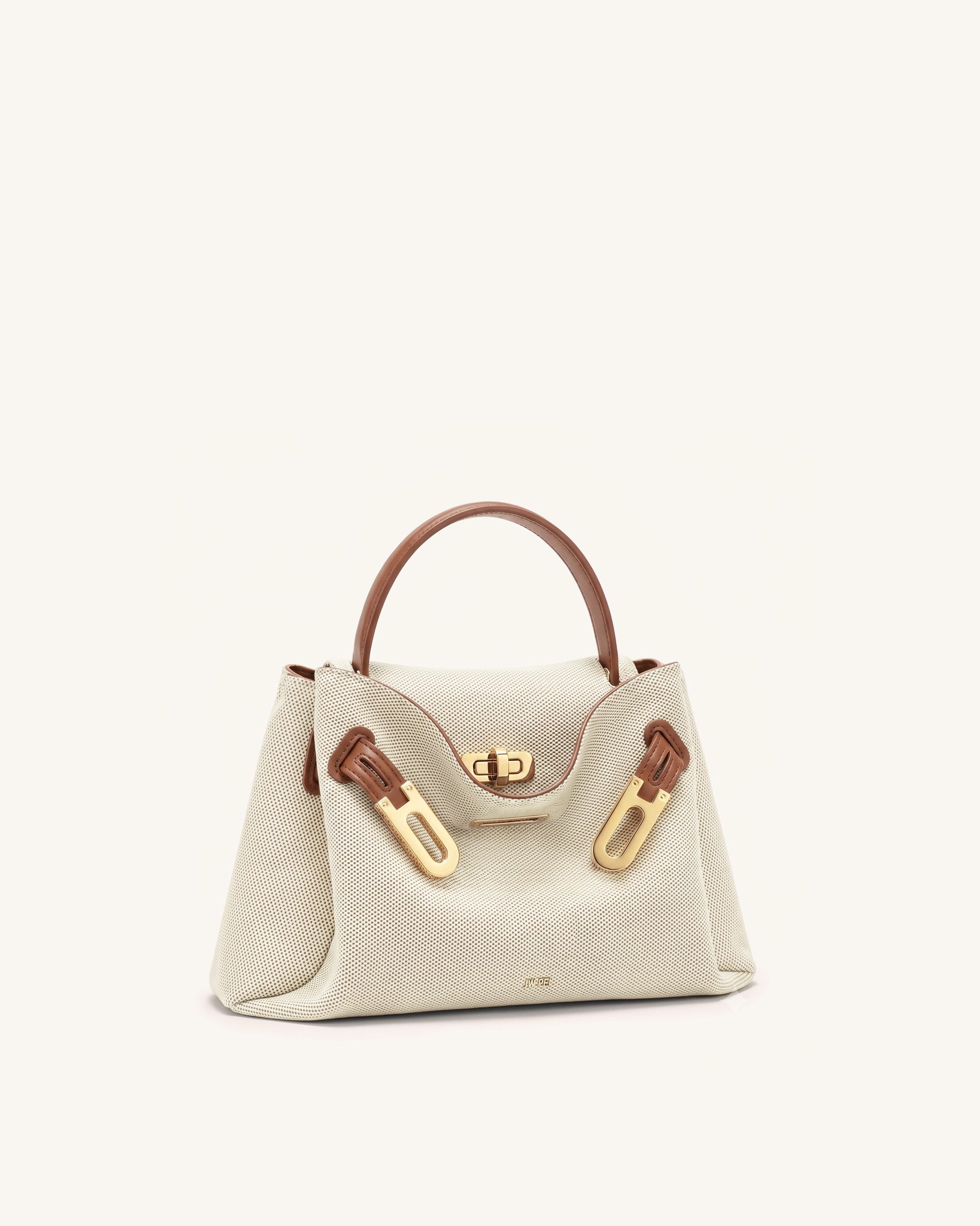 Rhea Small Double Buckle Shoulder Bag - Brown Canvas