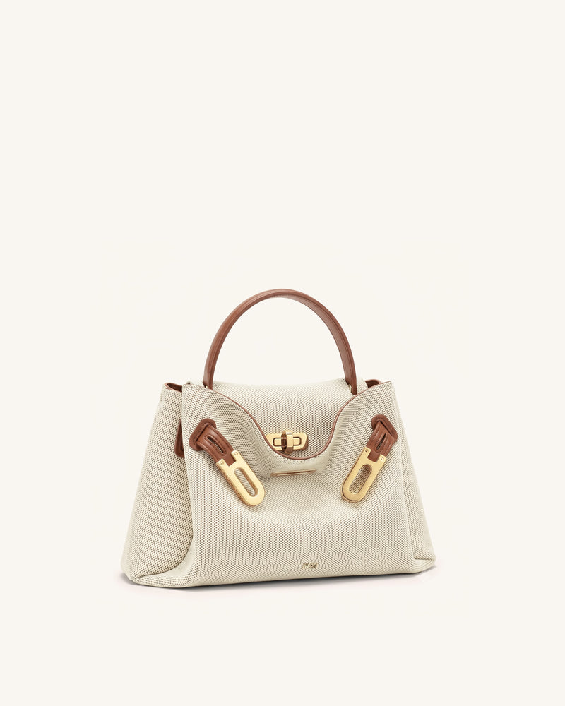 Rhea Small Double Buckle Shoulder Bag - Brown Canvas